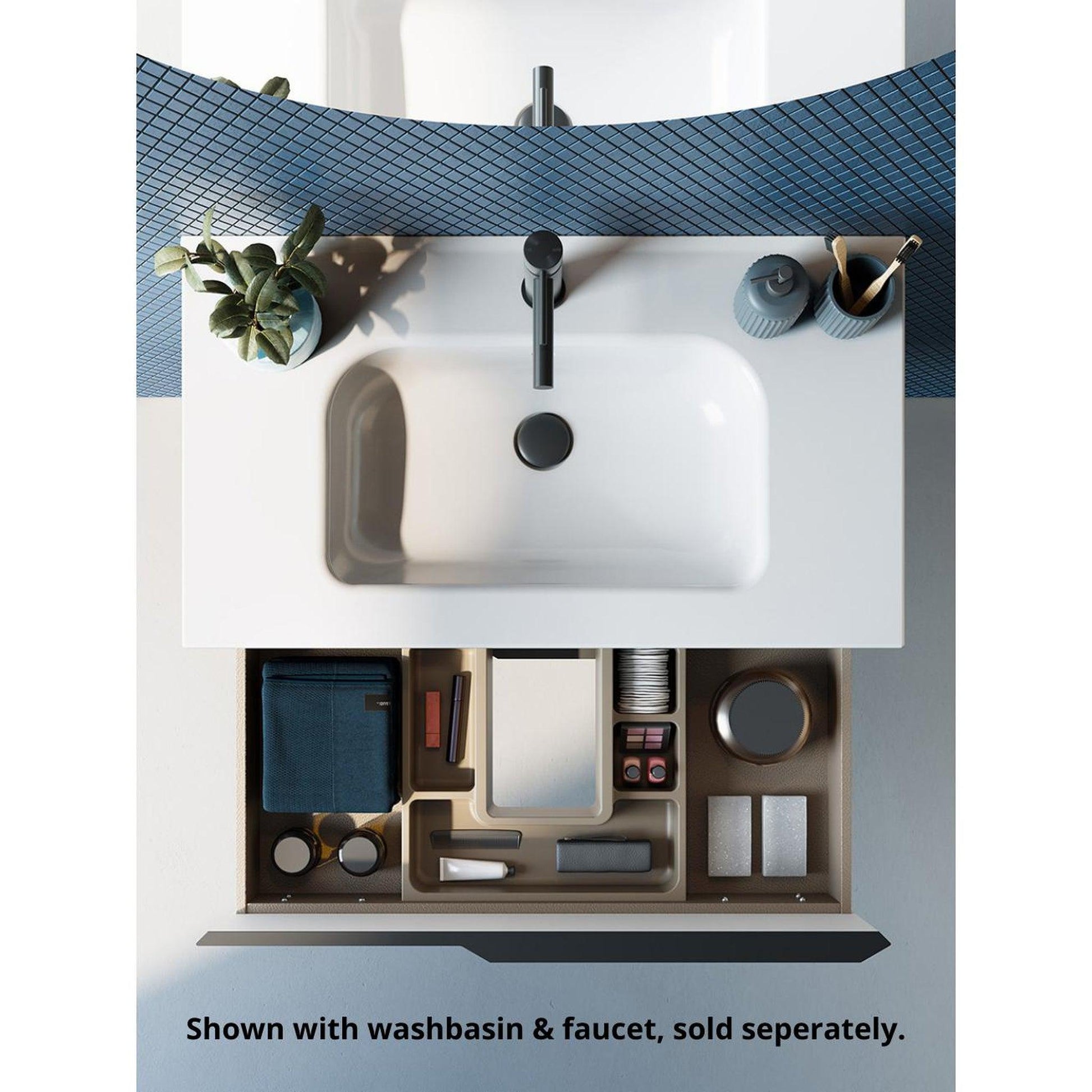 Royo Mio 40" x 18" Gray Elm Modern Wall-mounted Vanity With 2 Drawers and Sand Handle
