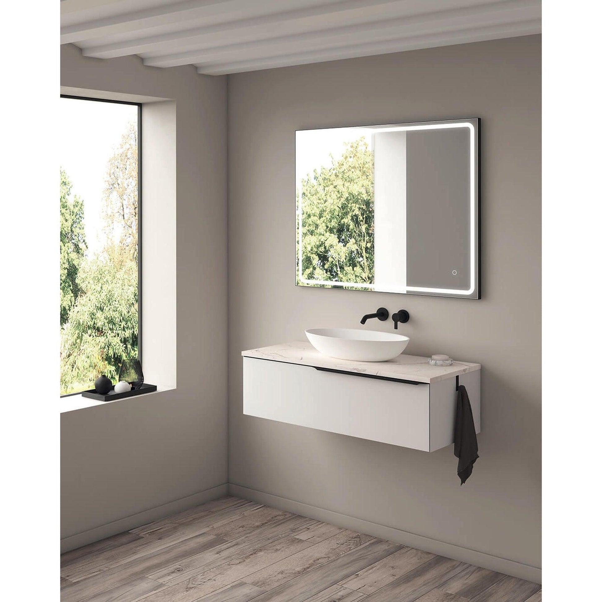 Royo Mio 40" x 18" Matt White Modern Wall-mounted Vanity With 1 Drawer and Matt Black Handle