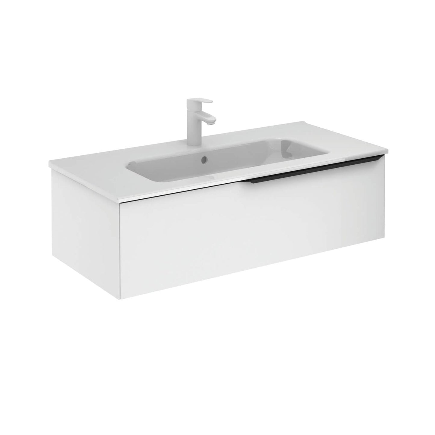 Royo Mio 40" x 18" Matt White Modern Wall-mounted Vanity With 1 Drawer and Matt Black Handle