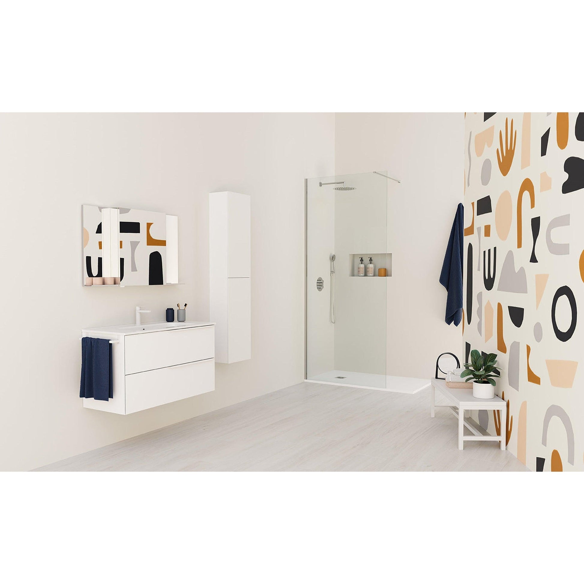 Royo Mio 40" x 18" Matt White Modern Wall-mounted Vanity With 2 Drawers and Black Handle