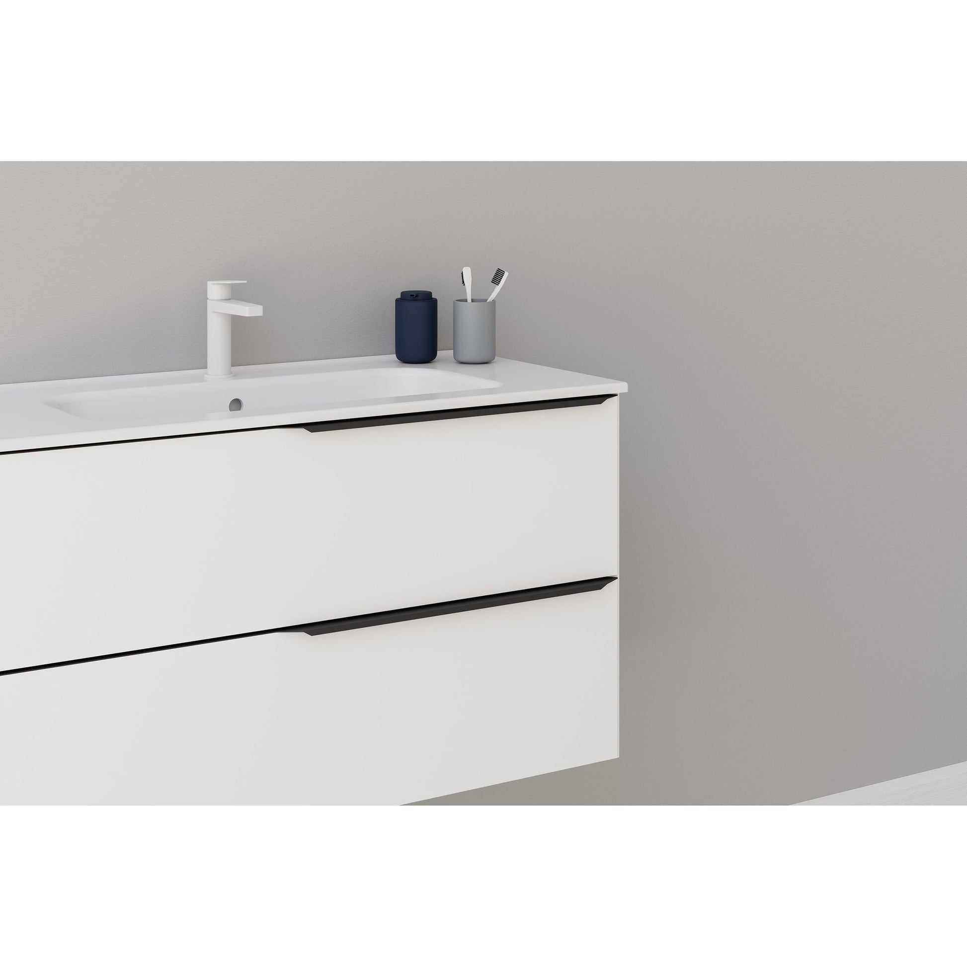 Royo Mio 40" x 18" Matt White Modern Wall-mounted Vanity With 2 Drawers and Black Handle