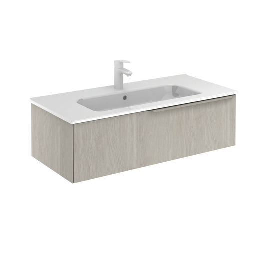Royo Mio 40" x 18" White Oak Modern Wall-mounted Vanity With 1 Drawer and Sand Handle