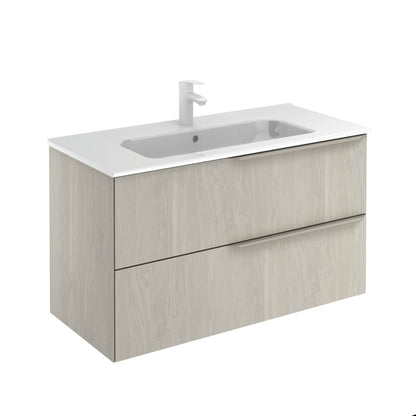 Royo Mio 40" x 18" White Oak Modern Wall-mounted Vanity With 2 Drawers and Sand Handle
