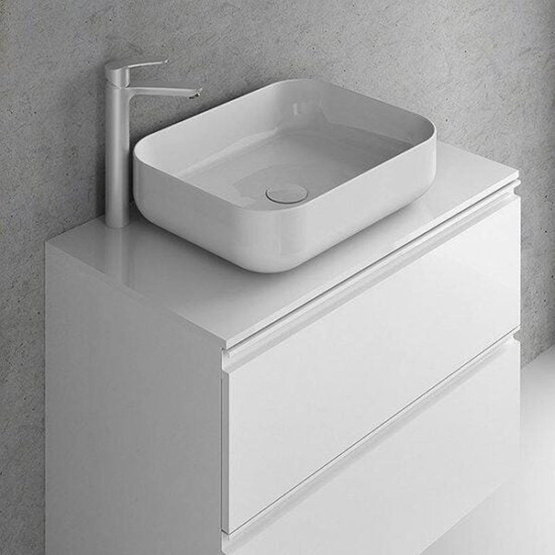 Royo Nomia 20" x 15" Modern Rectangle Gloss White Ceramic Vessel Sink