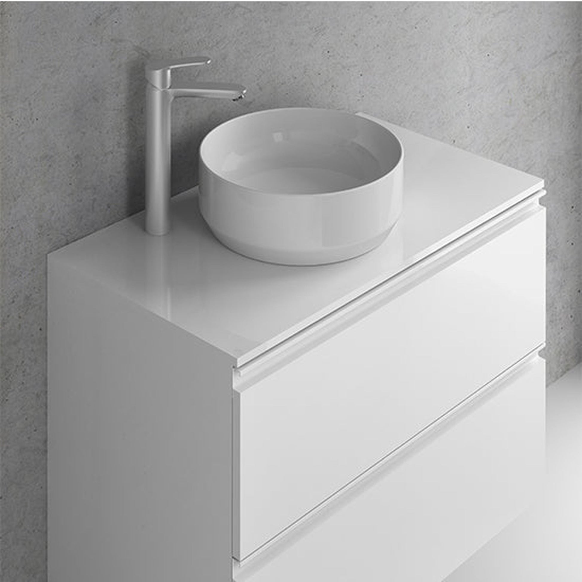 Royo Nysa 14" Modern Round Gloss White Ceramic Vessel Sink