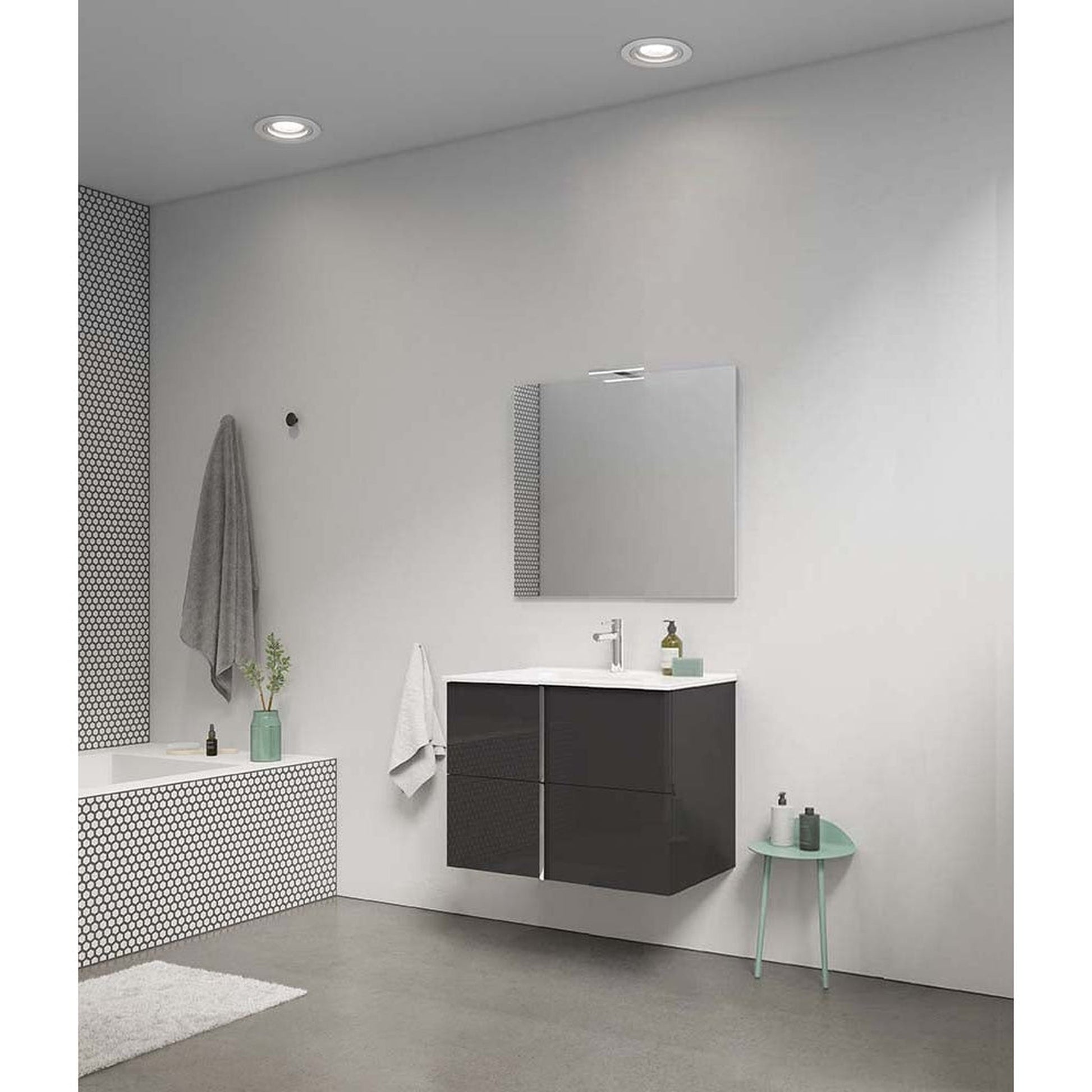 Royo Onix+ 24" x 18" Anthracite Modern Wall-mounted Vanity With 2 Drawers and Chrome Handle