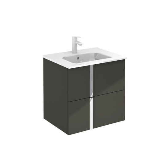 Royo Onix+ 24" x 18" Anthracite Modern Wall-mounted Vanity With 2 Drawers and Chrome Handle