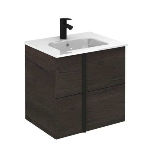 Royo Onix+ 24" x 18" Essence Wenge Modern Wall-mounted Vanity With 2 Drawers and Black Handle