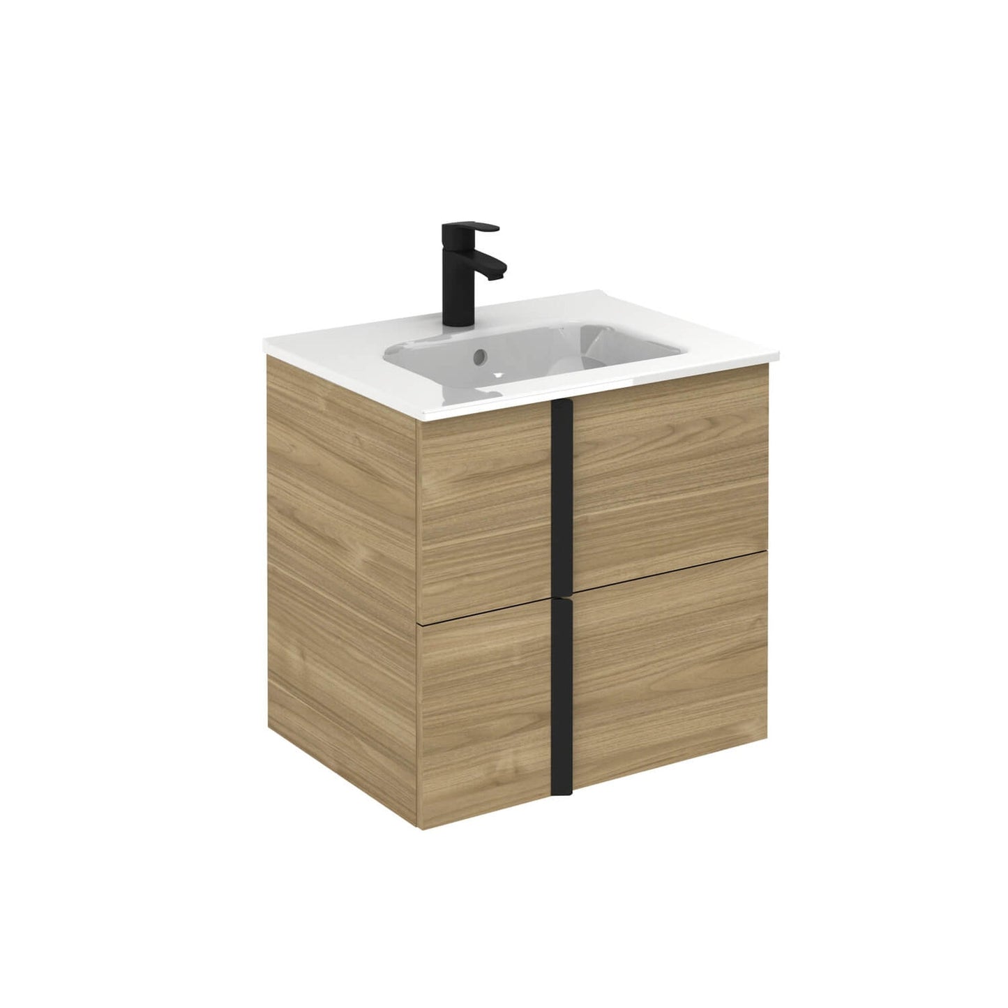 Royo Onix+ 24" x 18" Toffee Walnut Modern Wall-mounted Vanity With 2 Drawers and Matt Black Handle