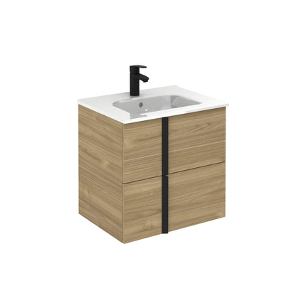 Royo Onix+ 24" x 18" Toffee Walnut Modern Wall-mounted Vanity With 2 Drawers and Matt Black Handle