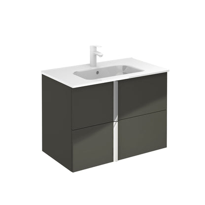 Royo Onix+ 32" x 18" Anthracite Modern Wall-mounted Vanity With and 2 Drawers Chrome Handle