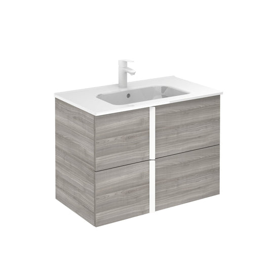 Royo Onix+ 32" x 18" Sandy Gray Modern Wall-mounted Vanity With 2 Drawers and Matt White Handle