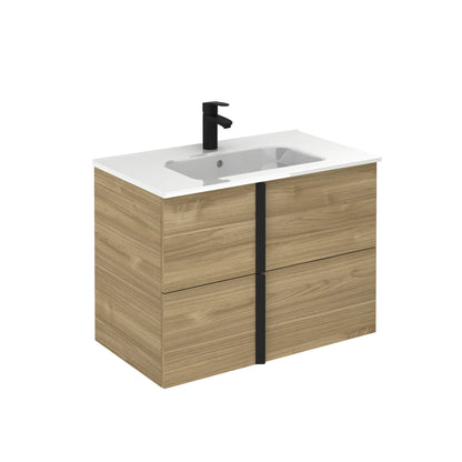 Royo Onix+ 32" x 18" Toffee Walnut Modern Wall-mounted Vanity With 2 Drawers and Matt Black Handle