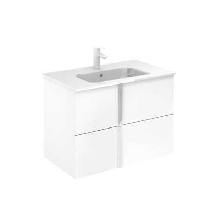 Royo Onix+ 32" x 18" White Modern Wall-mounted Vanity With 2 Drawers and Chrome Handle