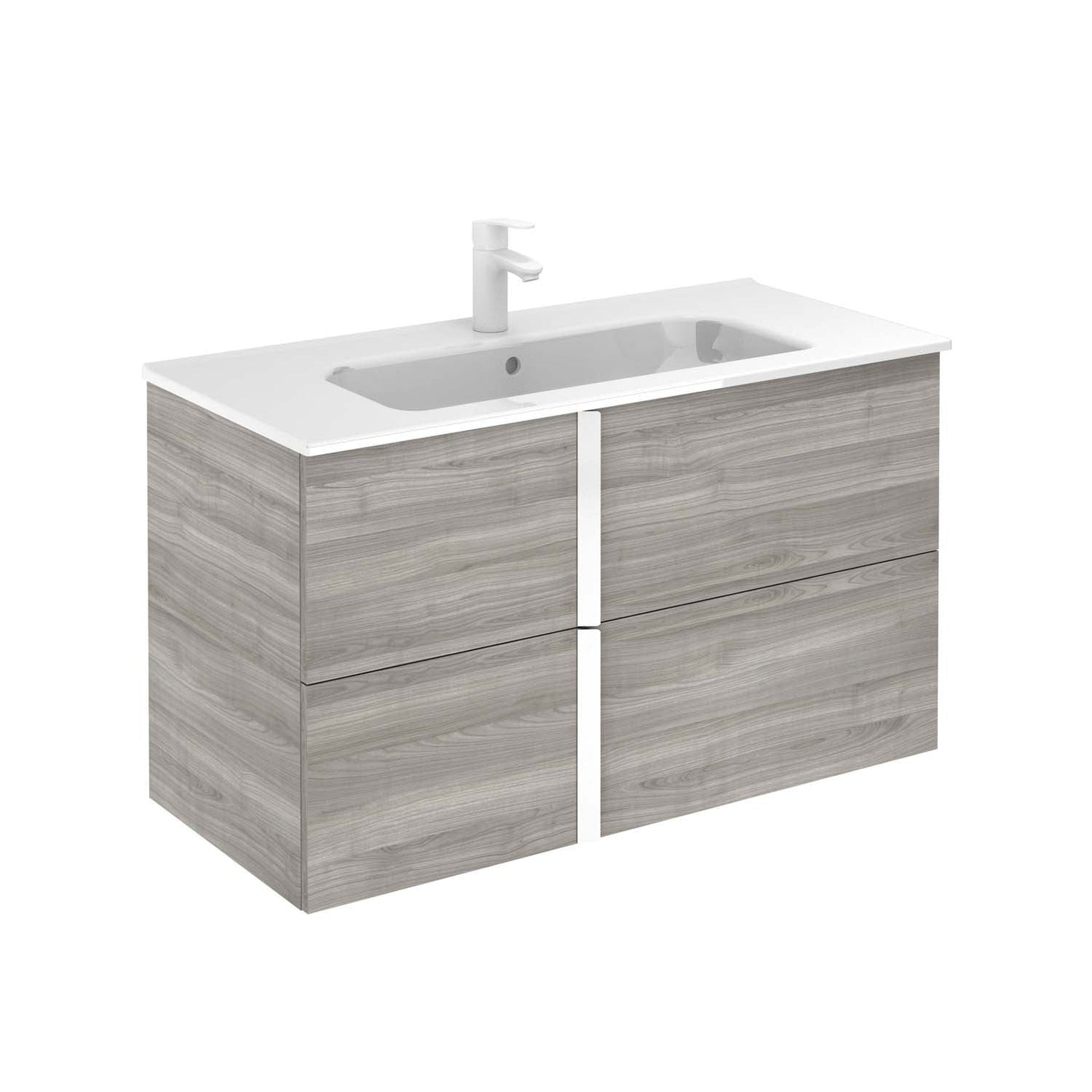 Royo Onix+ 40" x 18" Sandy Gray Modern Wall-mounted Vanity With 2 Drawers and Matt White Handle