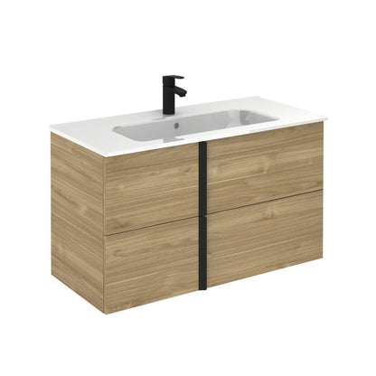 Royo Onix+ 40" x 18" Toffee Walnut Modern Wall-mounted Vanity With 2 Drawers and Matt Black Handle