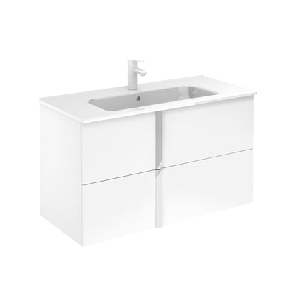 Royo Onix+ 40" x 18" White Modern Wall-mounted Vanity With 2 Drawers and Chrome Handle