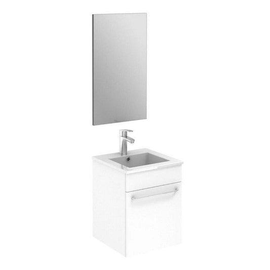 Royo Qubo 16" x 16" White Modern Wall-mounted Vanity Set With 1 Door Sink and Mirror