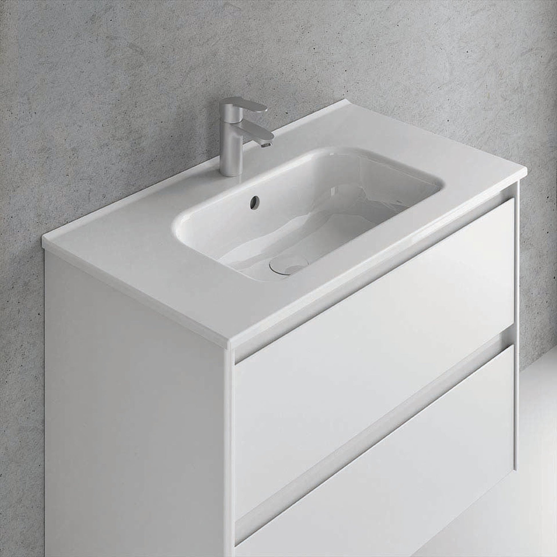 Royo Slim 24" x 18" Modern Rectangle Gloss White Ceramic Center Sink