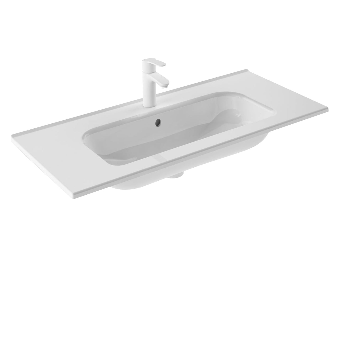 Royo Slim 40" x 18" Modern Rectangle Gloss White Ceramic Center Sink