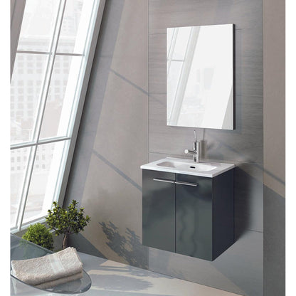 Royo Street 20" x 14" Anthracite Modern Wall-mounted Vanity Set With 2 Doors Sink and Mirror