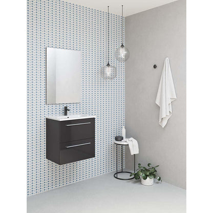 Royo Street 20" x 14" Anthracite Modern Wall-mounted Vanity Set With 2 Drawers Sink and Mirror