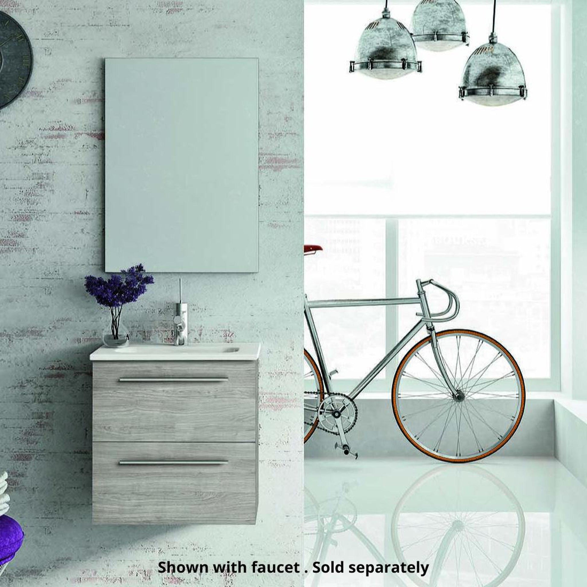 Royo Street 20" x 14" Sandy Gray Modern Wall-mounted Vanity Set With 2 Drawers Sink and Mirror