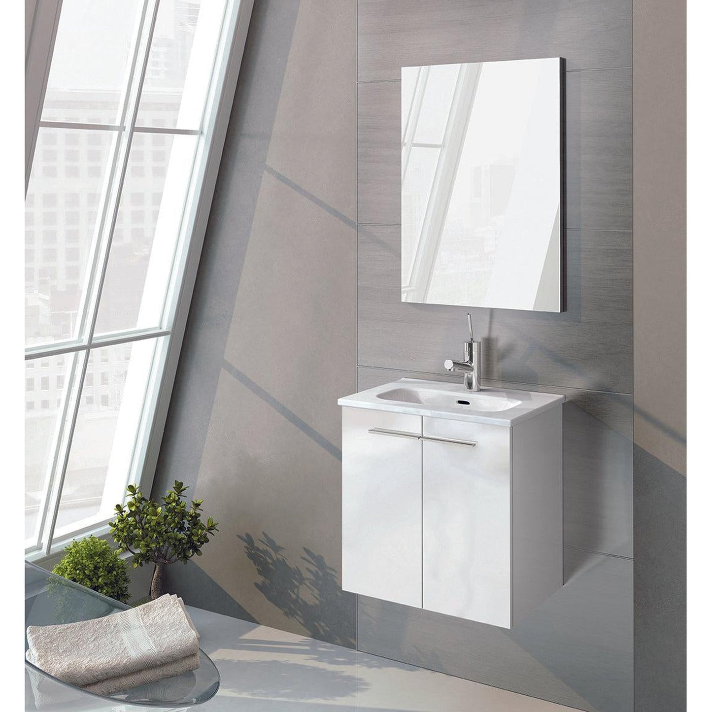 Royo Street 20" x 14" White Modern Wall-mounted Vanity Set With 2 Doors Sink and Mirror