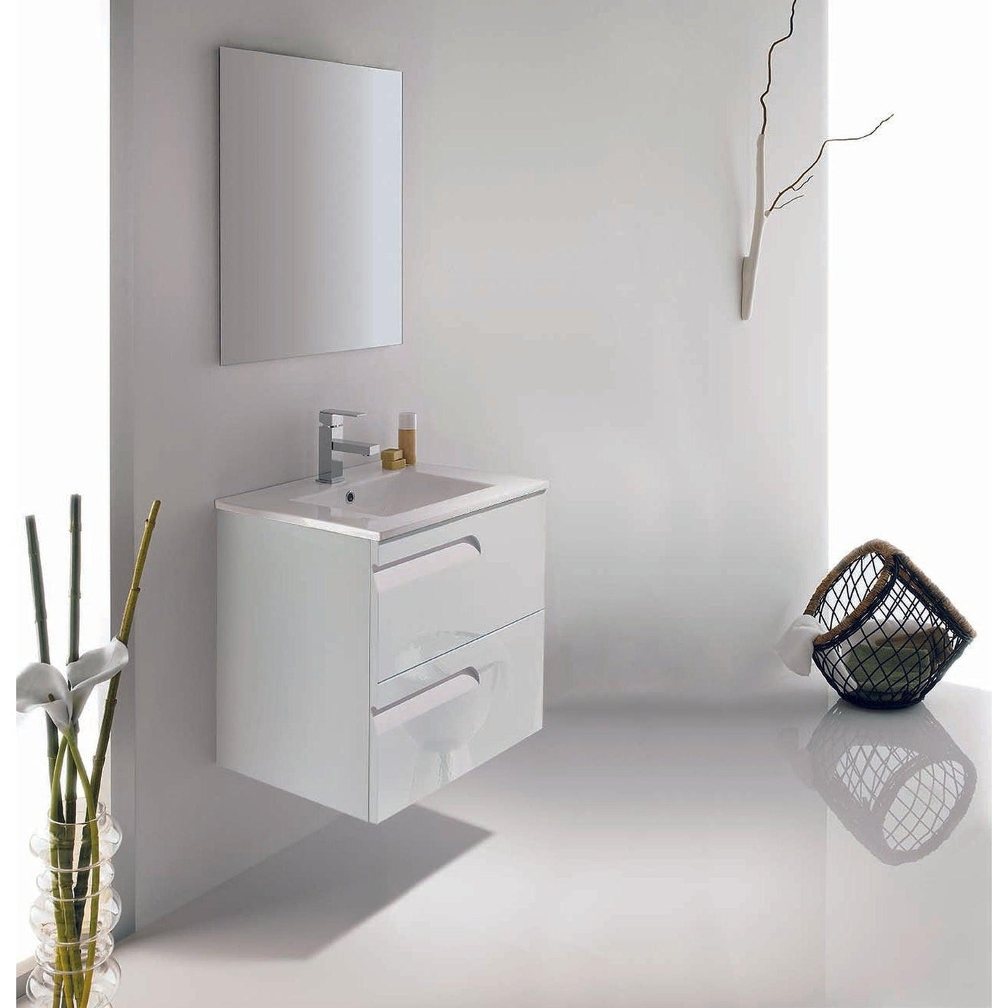 Royo Vitale 24" x 18" White Modern Wall-mounted Vanity With 2 Drawers