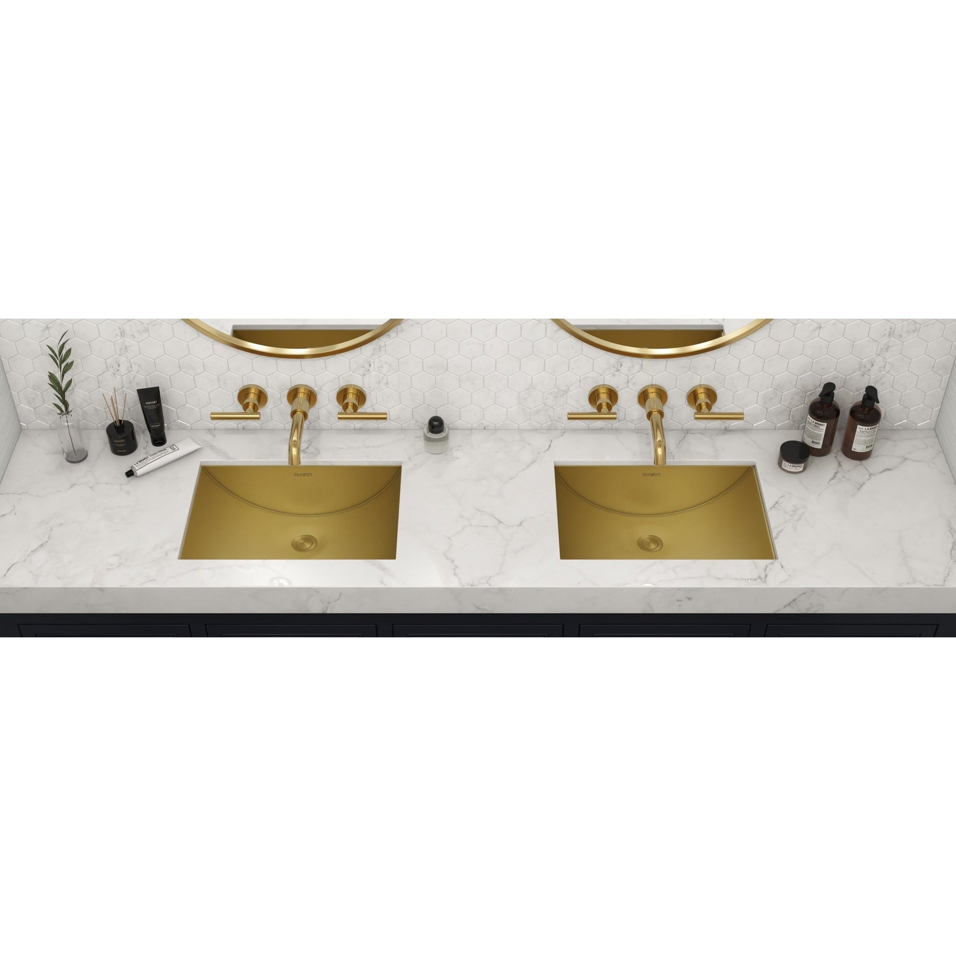 Ruvati Ariaso 16” x 11” Brushed Gold Polished Brass Rectangular Undermount Bathroom Sink
