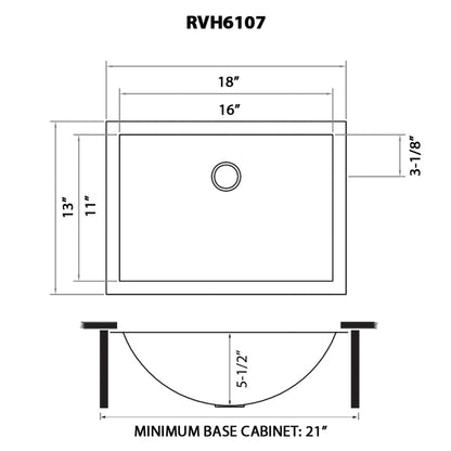 Ruvati Ariaso 16” x 11” Brushed Stainless Steel Rectangular Undermount Bathroom Sink