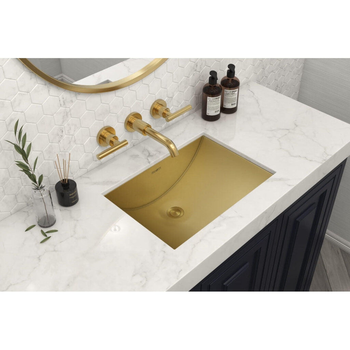 Ruvati Ariaso 18” x 12” Brushed Gold Polished Brass Undermount Bathroom Sink