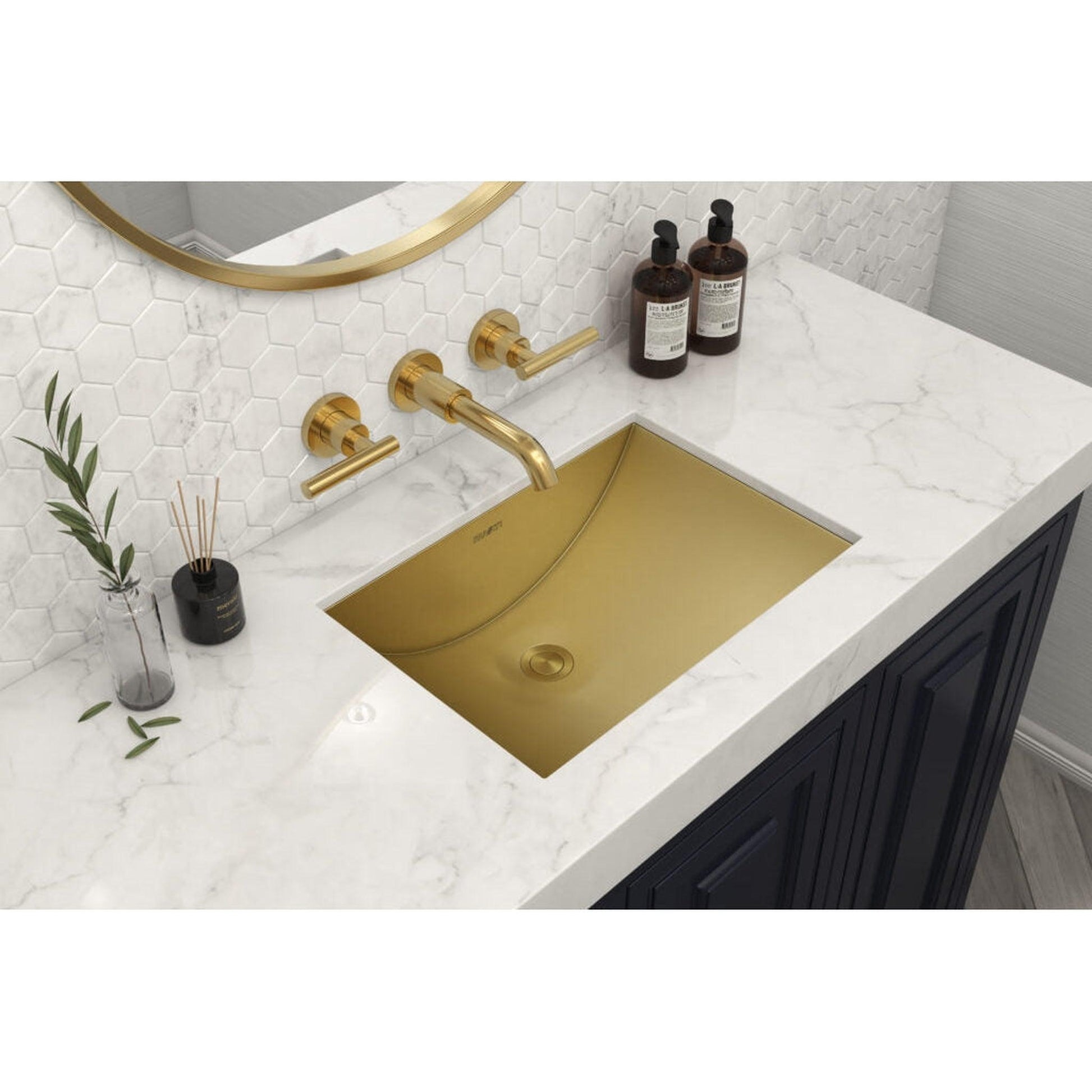 Ruvati Ariaso 18” x 12” Brushed Gold Polished Brass Undermount Bathroom Sink