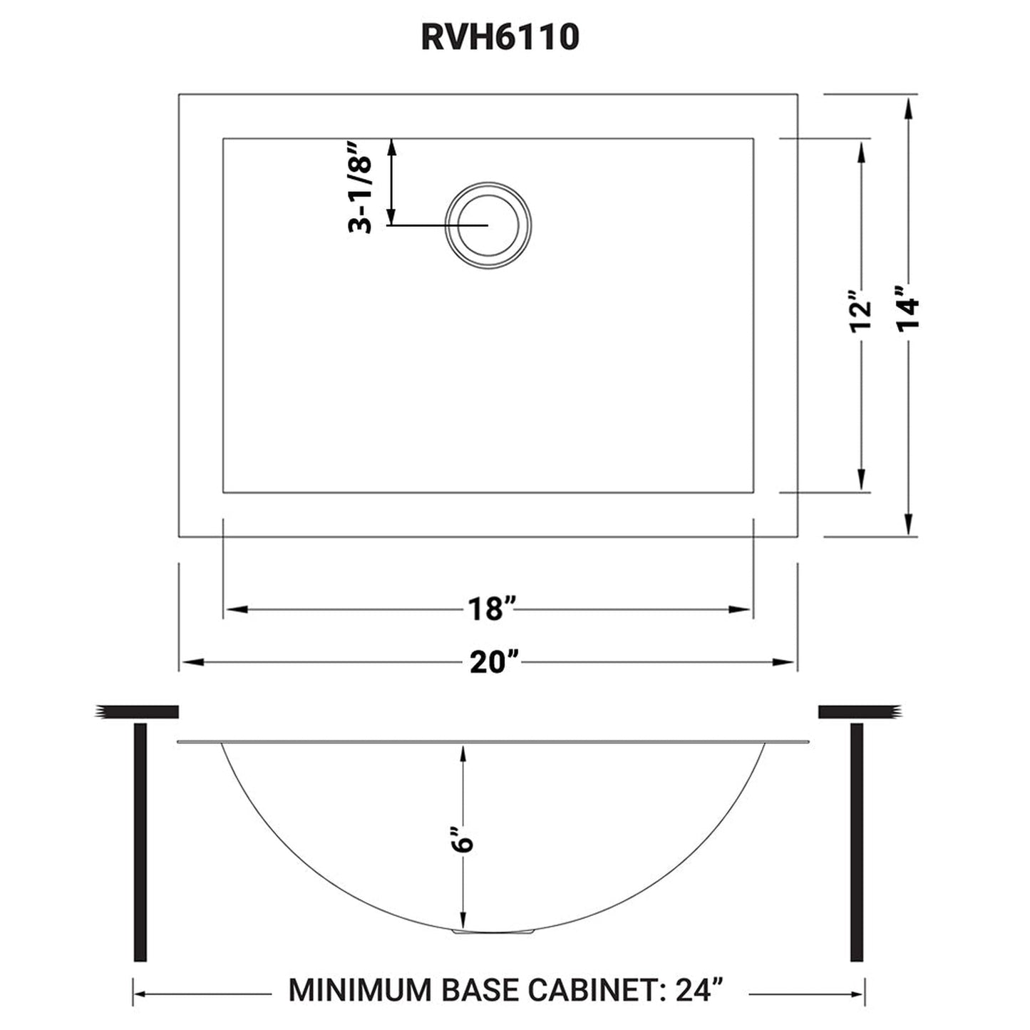 Ruvati Ariaso 18” x 12” Gunmetal Black Stainless Steel Rectangular Undermount Bathroom Sink