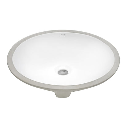 Ruvati Krona 16” x 13” Oval White Porcelain Ceramic with Overflow Undermount Bathroom Vanity Sink