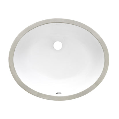 Ruvati Krona 16” x 13” Oval White Porcelain Ceramic with Overflow Undermount Bathroom Vanity Sink