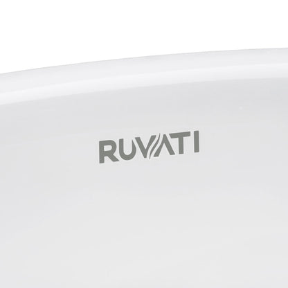 Ruvati Krona 16” x 13” Oval White Porcelain Ceramic with Overflow Undermount Bathroom Vanity Sink