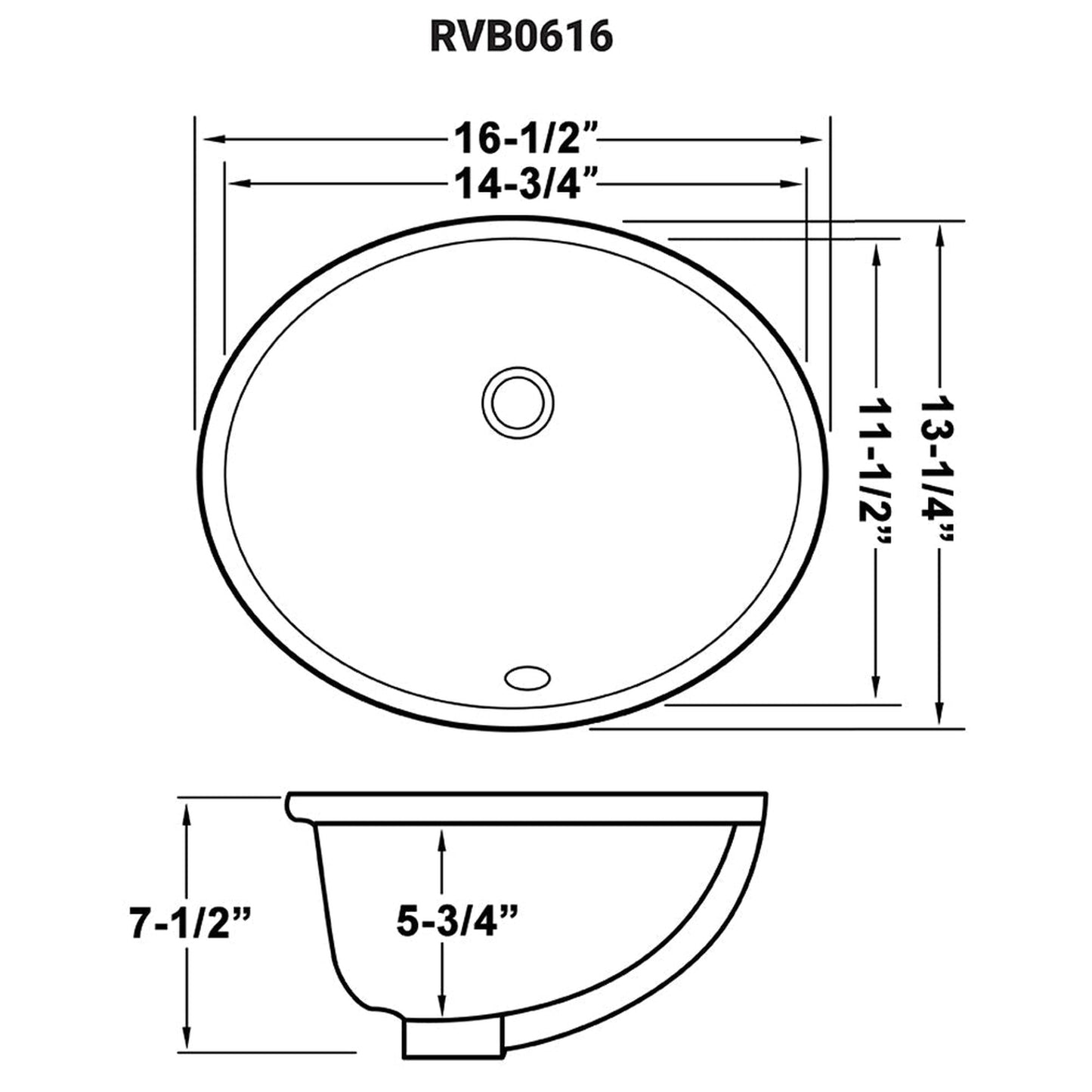 Ruvati Krona 16” x 13” Oval White Porcelain Ceramic with Overflow Undermount Bathroom Vanity Sink