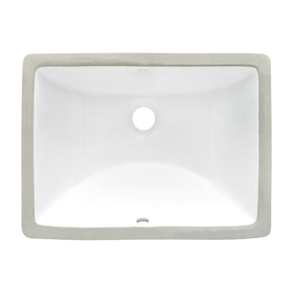 Ruvati Krona 18” x 13” Rectangular White Porcelain Ceramic with Overflow Undermount Bathroom Vanity Sink