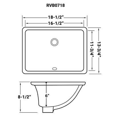 Ruvati Krona 18” x 13” Rectangular White Porcelain Ceramic with Overflow Undermount Bathroom Vanity Sink
