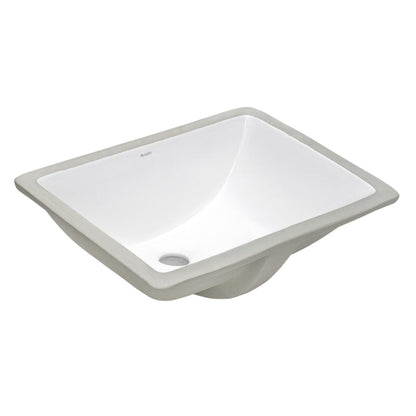 Ruvati Krona 18” x 13” Rectangular White Porcelain Ceramic with Overflow Undermount Bathroom Vanity Sink