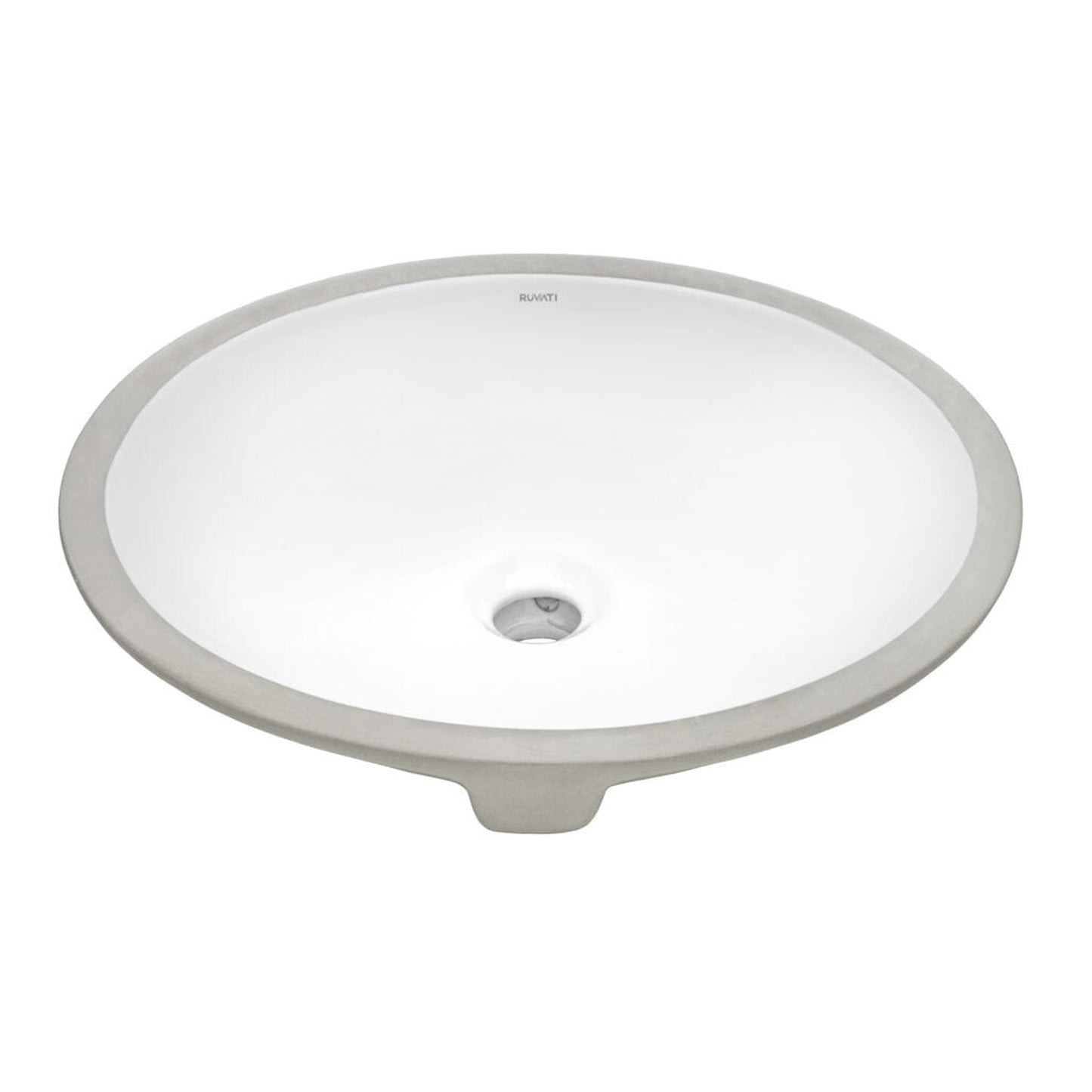 Ruvati Krona 18” x 15” Oval White Porcelain Ceramic with Overflow Undermount Bathroom Vanity Sink