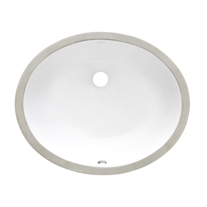 Ruvati Krona 18” x 15” Oval White Porcelain Ceramic with Overflow Undermount Bathroom Vanity Sink