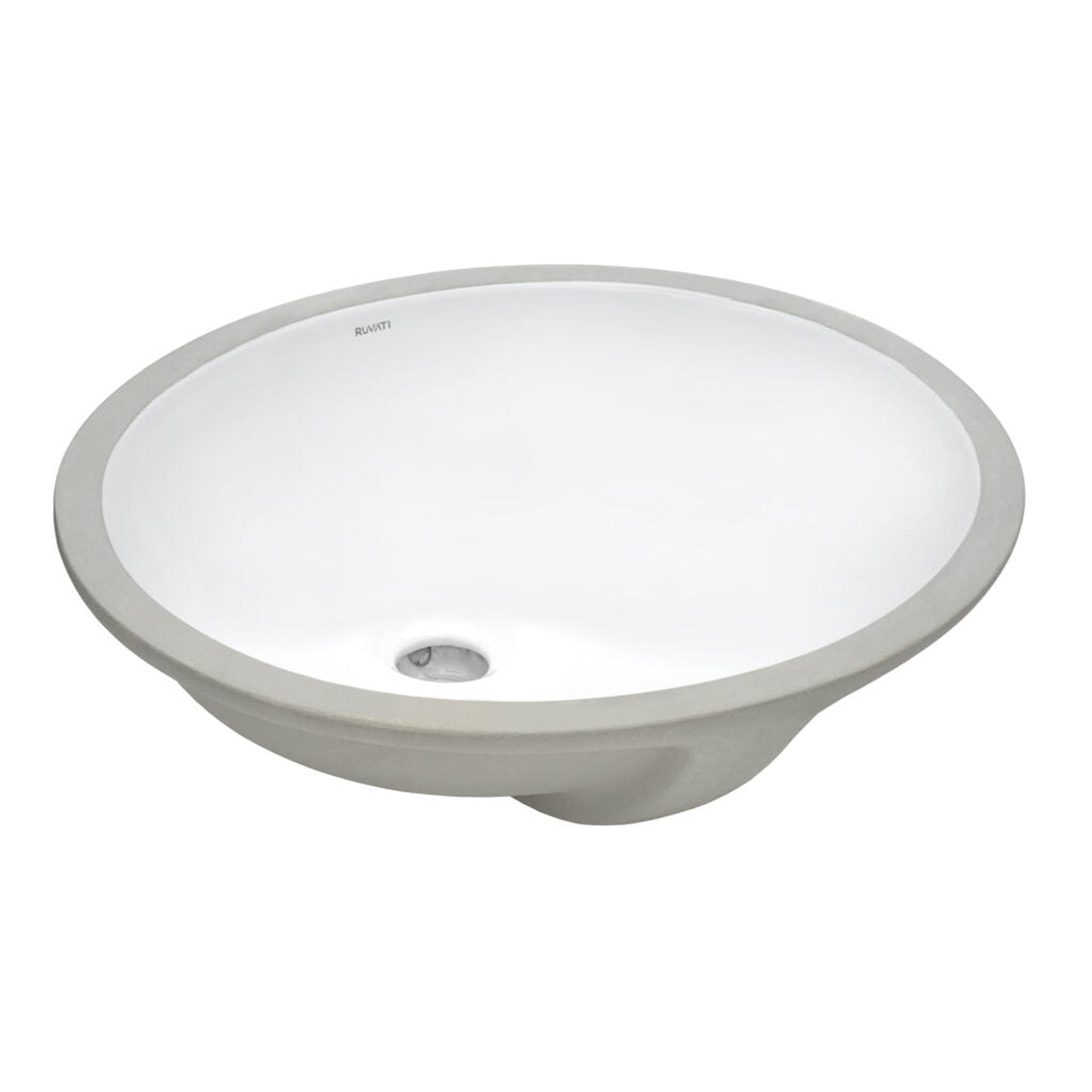 Ruvati Krona 18” x 15” Oval White Porcelain Ceramic with Overflow Undermount Bathroom Vanity Sink