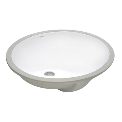 Ruvati Krona 18” x 15” Oval White Porcelain Ceramic with Overflow Undermount Bathroom Vanity Sink