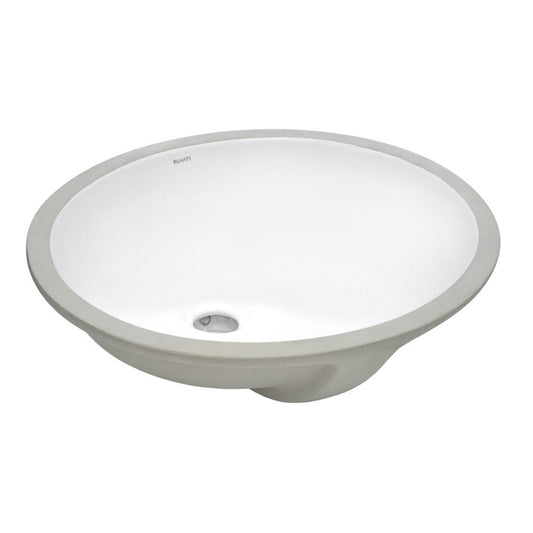 Ruvati Krona 18” x 15” Oval White Porcelain Ceramic with Overflow Undermount Bathroom Vanity Sink