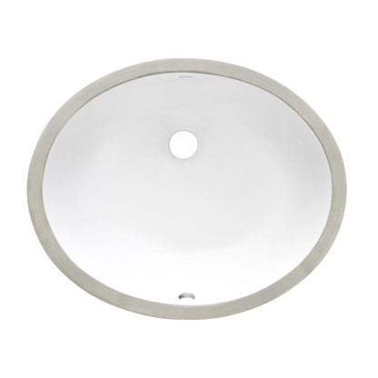 Ruvati Krona 19” x 16” Oval White Porcelain Ceramic with Overflow Undermount Bathroom Vanity Sink
