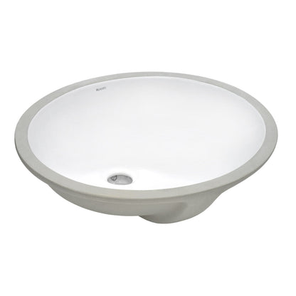 Ruvati Krona 19” x 16” Oval White Porcelain Ceramic with Overflow Undermount Bathroom Vanity Sink