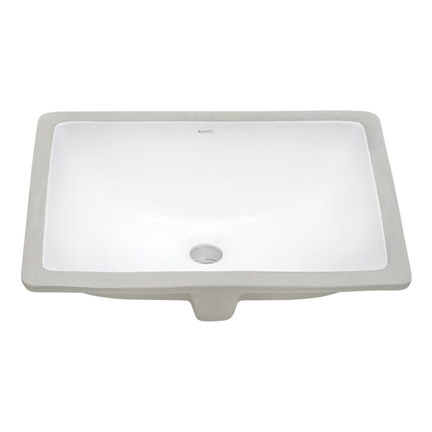 Ruvati Krona 20” x 15” Rectangular White Porcelain Ceramic with Overflow Undermount Bathroom Vanity Sink