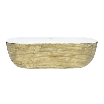 Ruvati Pietra 20" x 16" White Porcelain Ceramic Bathroom Vessel Sink With Gold Decorative Art Above Vanity Counter White Ceramic